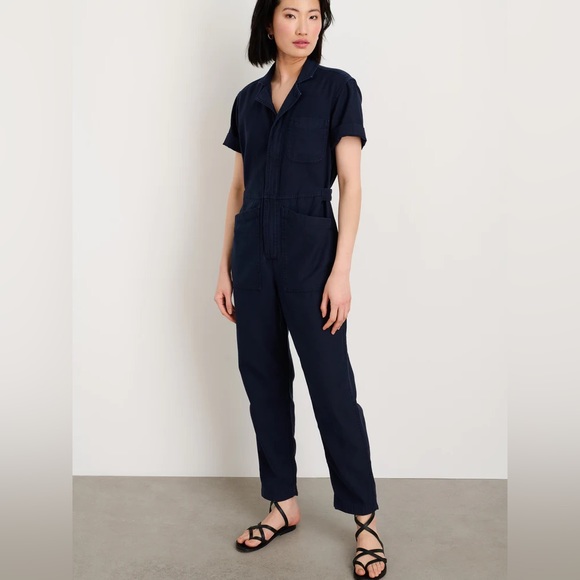Alex Mill Pants - Alex Mill Short Sleeve Standard Zip Jumpsuit in Washed Twill, navy, medium, NWOT